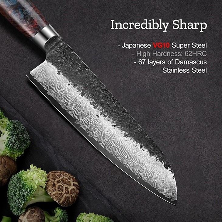 67 Layers Damascus Chef Knife With VG10 Steel Core Professional Santoku Kitchen Knife factory