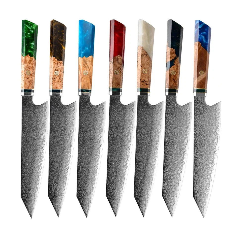Professional 67 Layers Damascus Steel Kiritsuke Knife With Resin Wood Handle Japanese Chef Knife