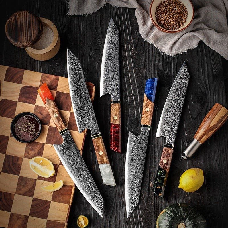 Professional 67 Layers Damascus Steel Kiritsuke Knife With Resin Wood Handle Japanese Chef Knife factory