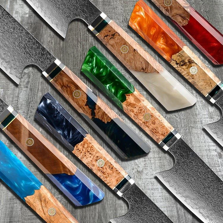 Professional 67 Layers Damascus Steel Kiritsuke Knife With Resin Wood Handle Japanese Chef Knife suppliers